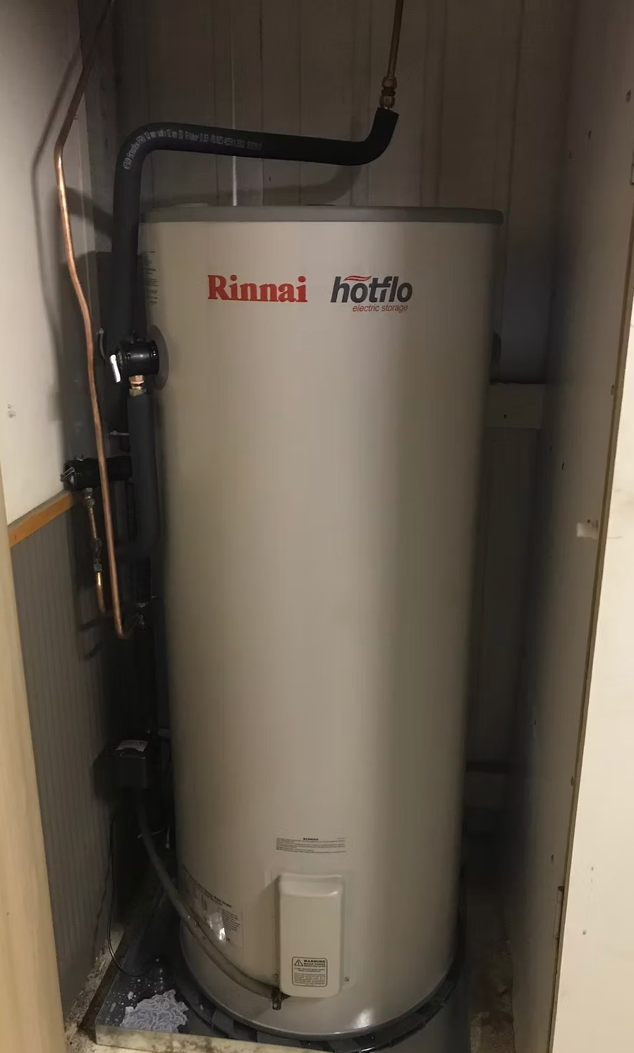 Newly installed Rinnai Hotflo electric hot water system